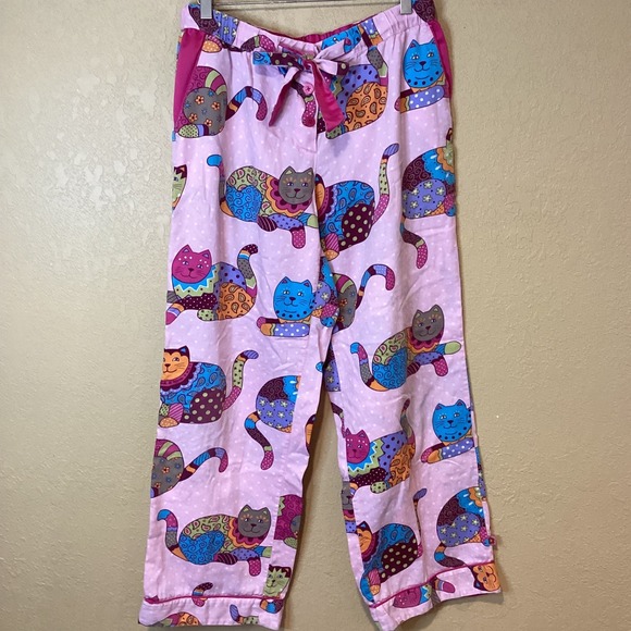 Nick & Nora Calico Cats Pink Lounge Pants Pajama - Size Medium, 100% cotton - Picture 1 of 5